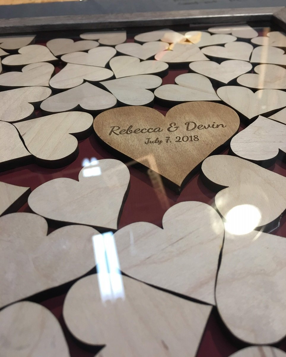 Heart 100 Wooden Heart Personalised Guest Book Frame Wedding with name date 