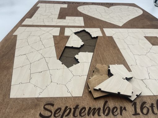 Wood LOVE puzzle wedding guest book