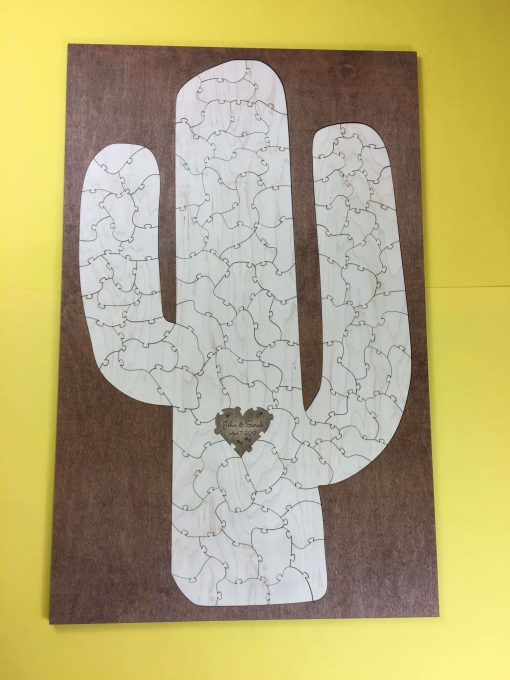 Wooden Cactus puzzle wedding guest book alternative