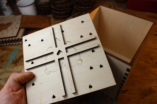 underside of wooden box lid