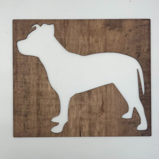 Wooden Silhouette Cutout of an American Pitbull Terrier Dog Shape - Back